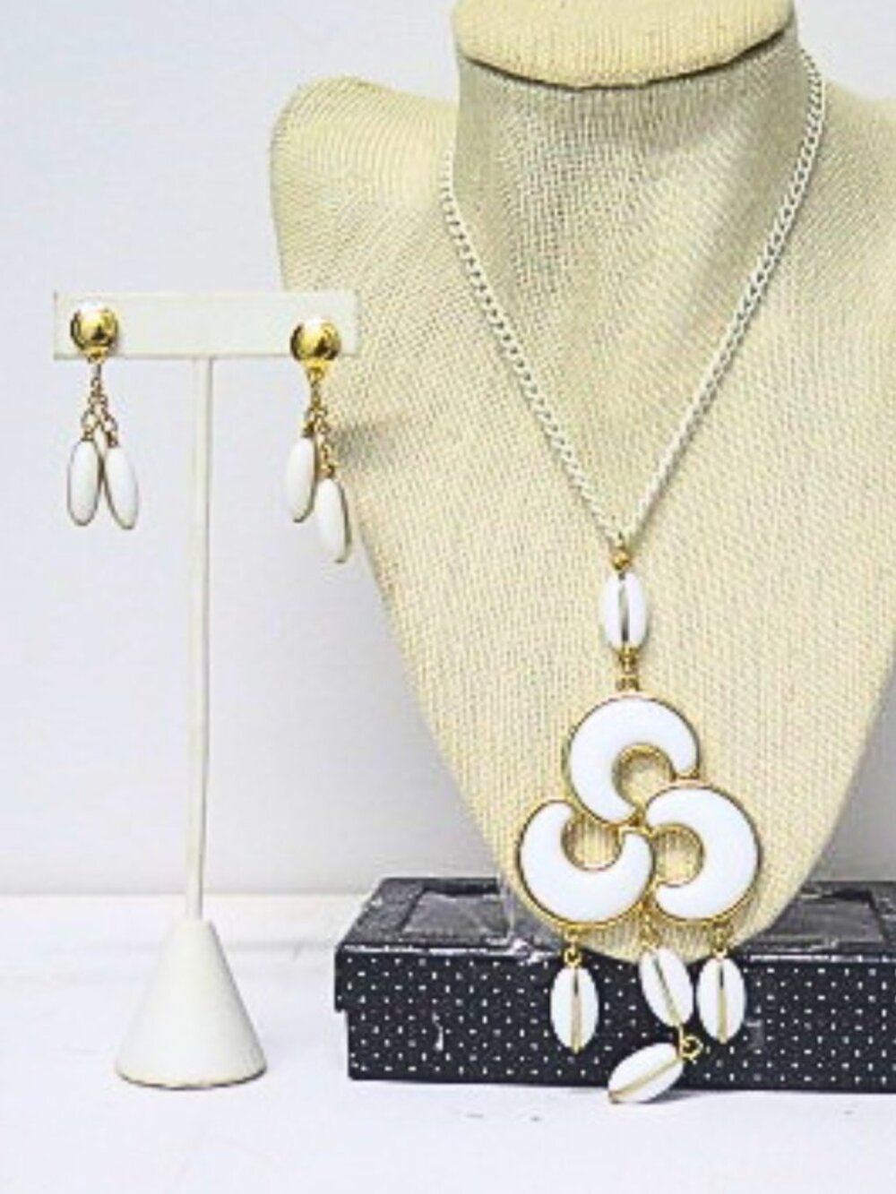 Estate White Enamel Jewelry Set